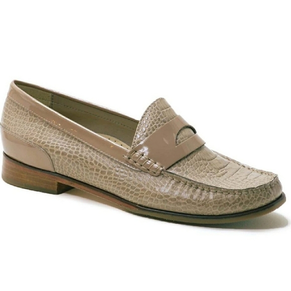 Cole Haan Laurel Maple Sugar Leather Croc Loafers - Picture 2 of 13